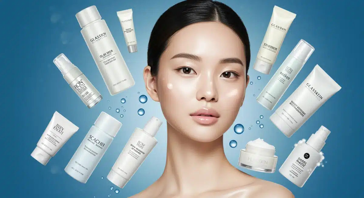 Model demonstrating the coveted 'glass skin' effect, a major K-beauty trend.