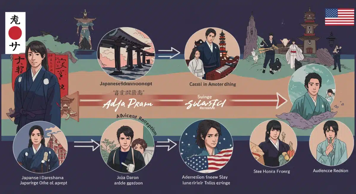 Infographic showing the adaptation process from Japanese drama to successful US remake, emphasizing cultural nuances.