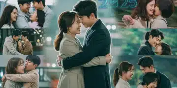 Diverse K-drama couples smiling and embracing, symbolizing happy endings in 2025.