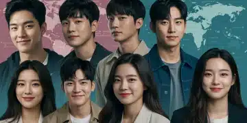Emerging K-Drama stars smiling, representing new talent set to dominate US streaming in 2025.