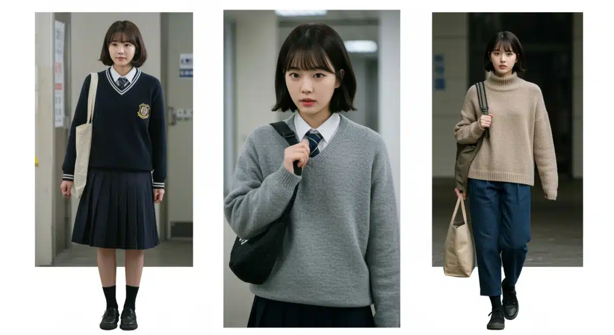 Collage of diverse K-Drama character outfits and fashion styles