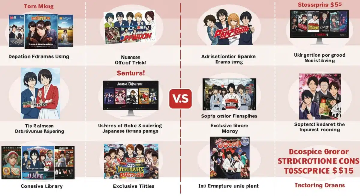 Infographic comparing features and pricing of Japanese drama streaming platforms in the US.