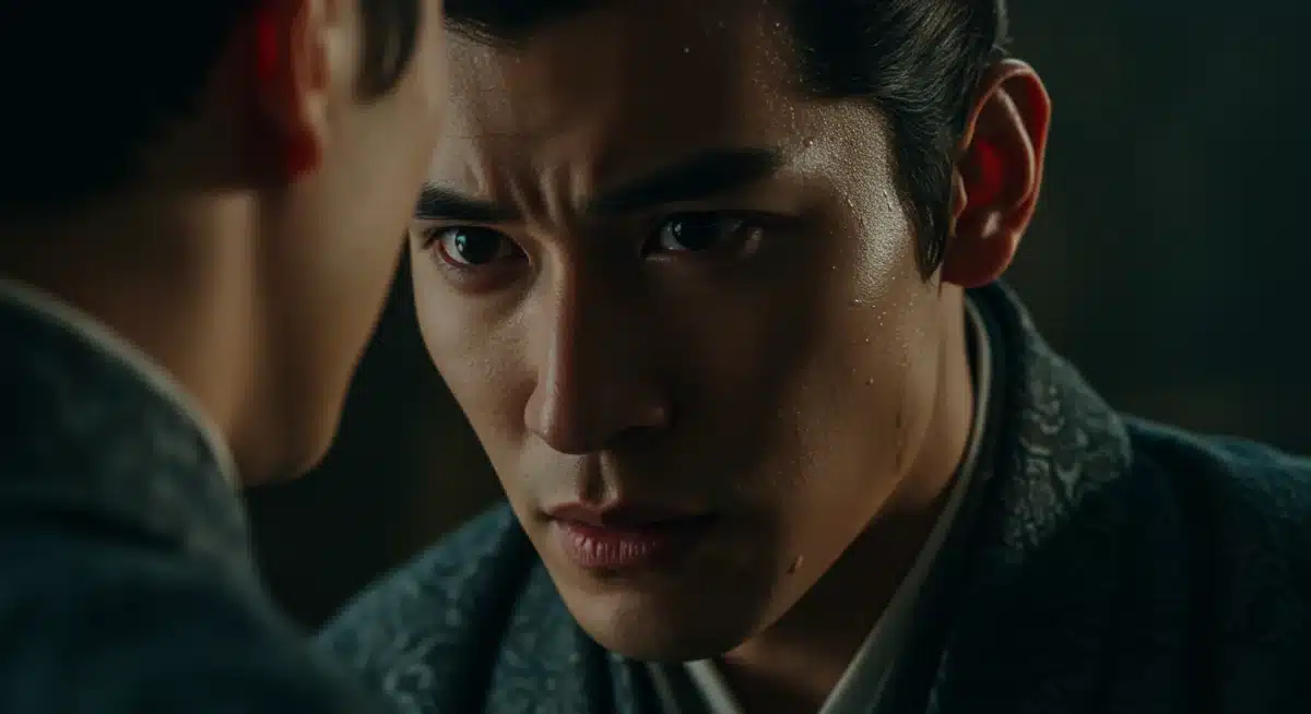 Main actor in a dramatic scene from 'Eternal Bloom' K-Drama