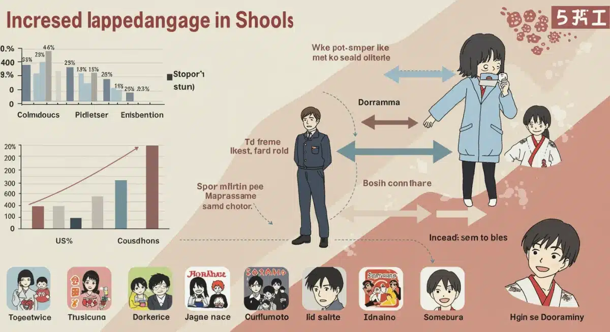 Infographic showing Japanese language enrollment trends influenced by doramas in the US