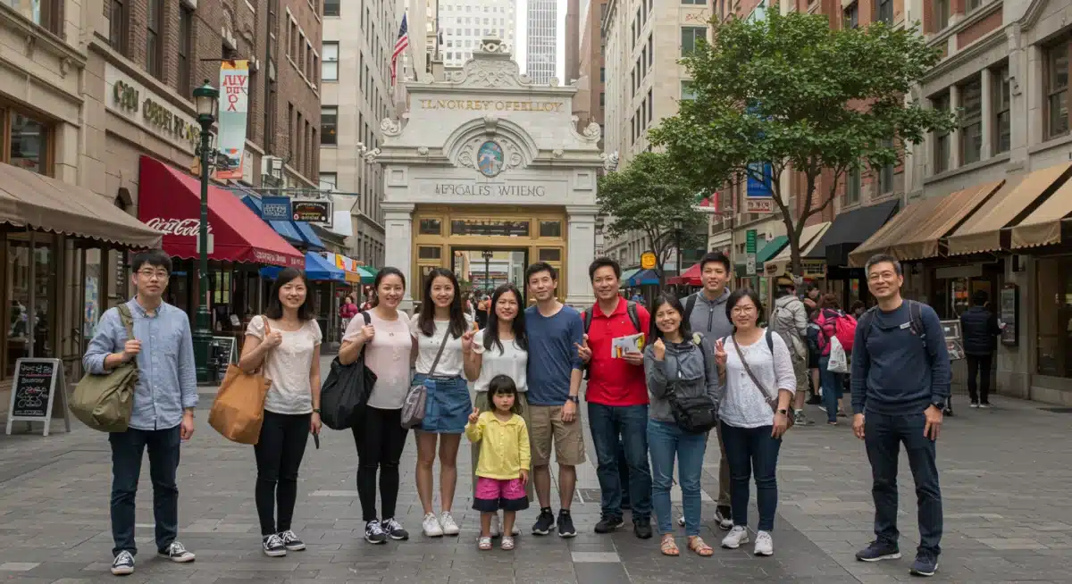 Tourists at a K-drama filming location in the US, boosting local businesses.