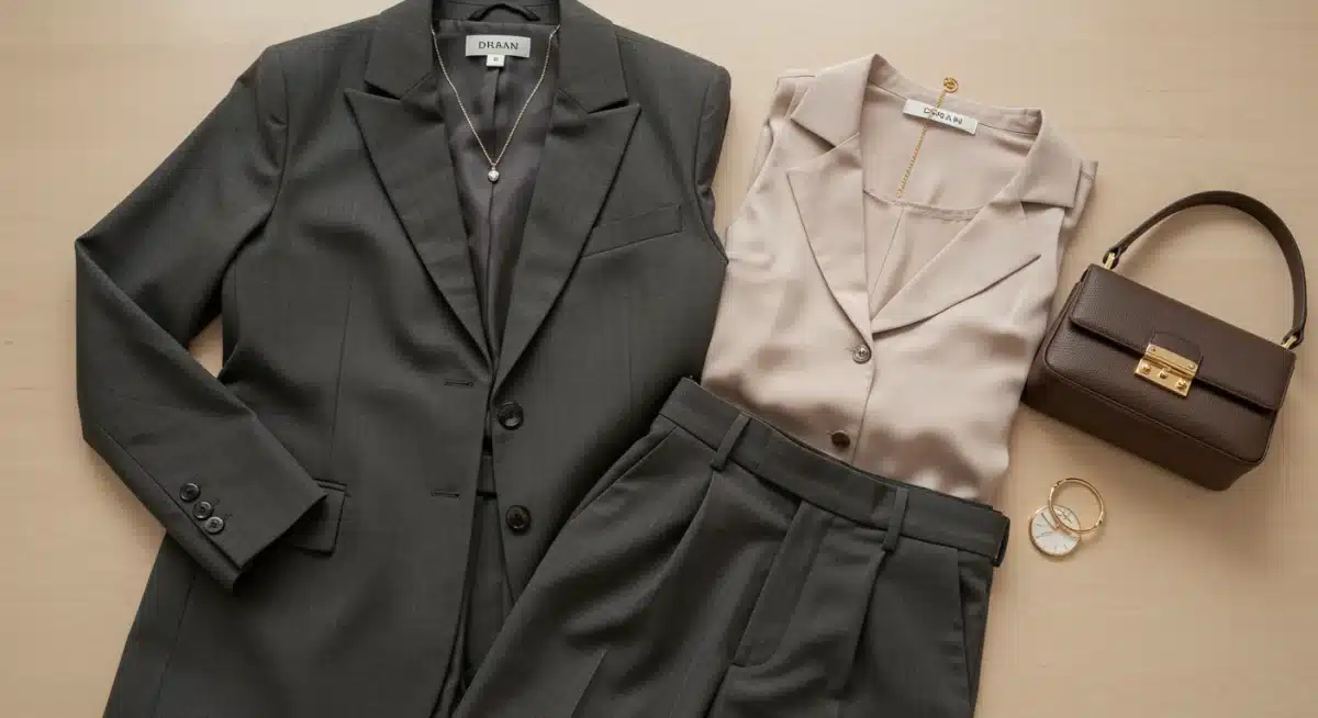 Detailed view of a sophisticated K-Drama office wear outfit, including a tailored blazer and elegant accessories.