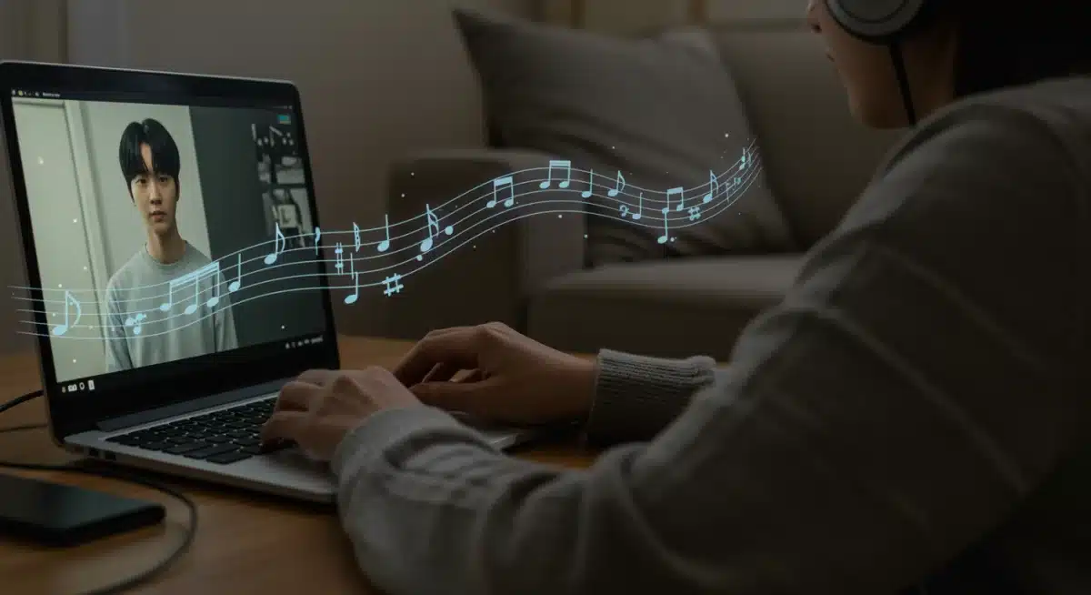 Viewer enjoying K-drama with immersive OST experience