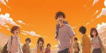 Promotional artwork for Orange Days live-action dorama, featuring main characters under an orange sunset.