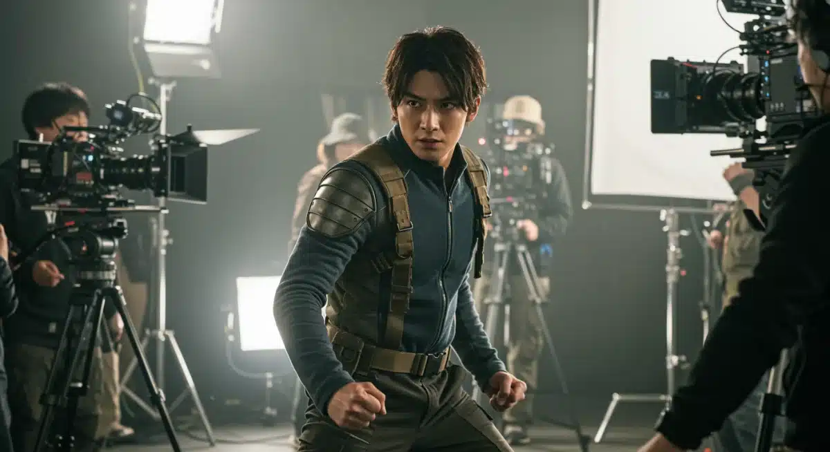 Male lead actor in a live-action shonen dorama adaptation, demonstrating powers on set.