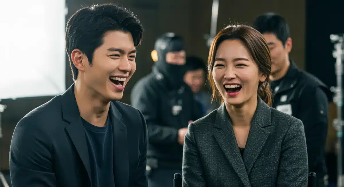 Song Hye-kyo and Park Bo-gum laughing on drama set, behind the scenes