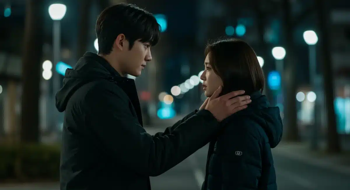 Emotional scene from Starlight Sonata K-Drama in a city at night