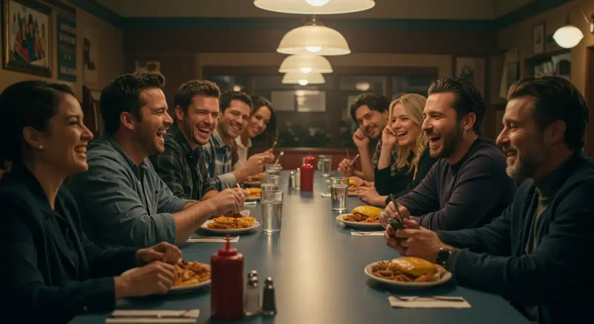 Diverse cast enjoying comfort food in a 'Midnight Diner' US remake setting