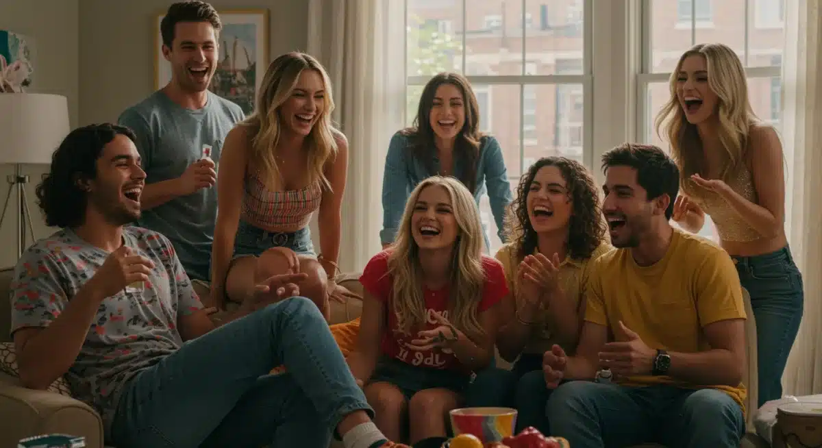 Diverse cast of young adults in a modern apartment, symbolizing the US remake.