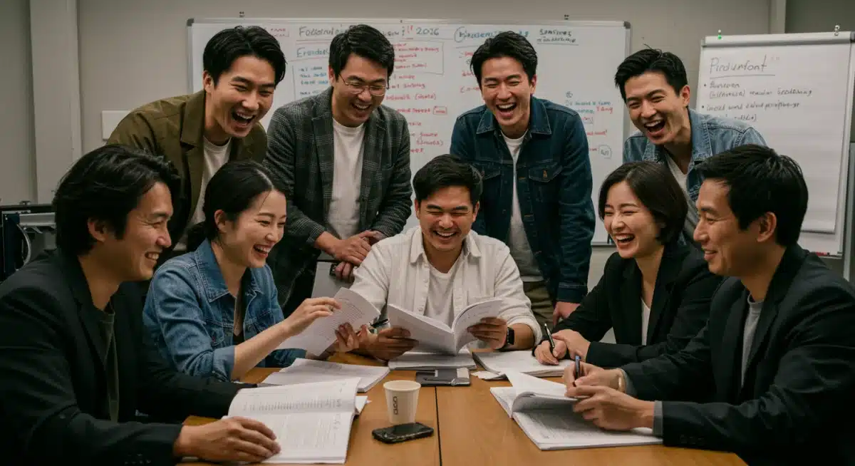 Diverse cast members during a script reading for an upcoming dorama adaptation.
