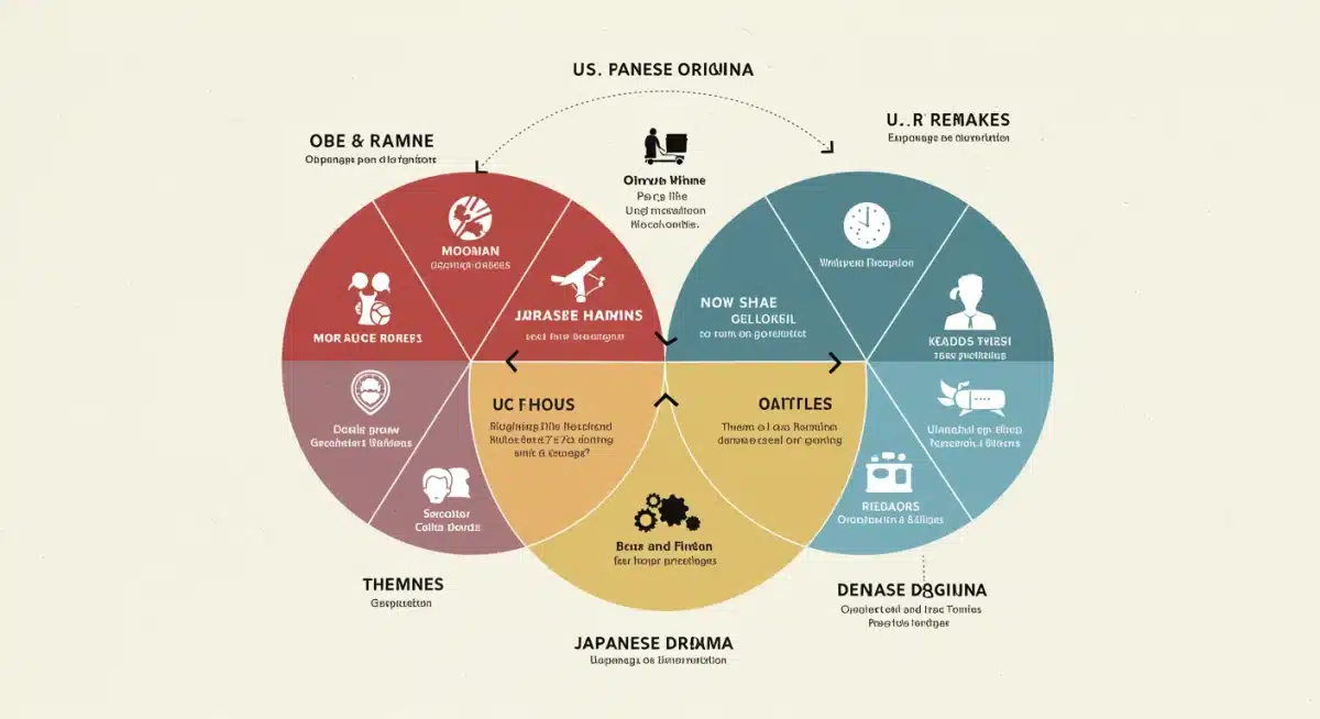 Infographic comparing themes in Japanese drama originals and US remakes