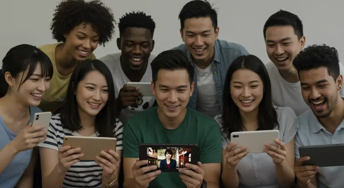 Global audience enjoying Japanese drama adapted from manga on digital devices.