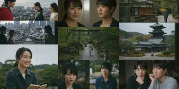 Diverse emotional scenes from Japanese drama endings, reflecting common narrative tropes.