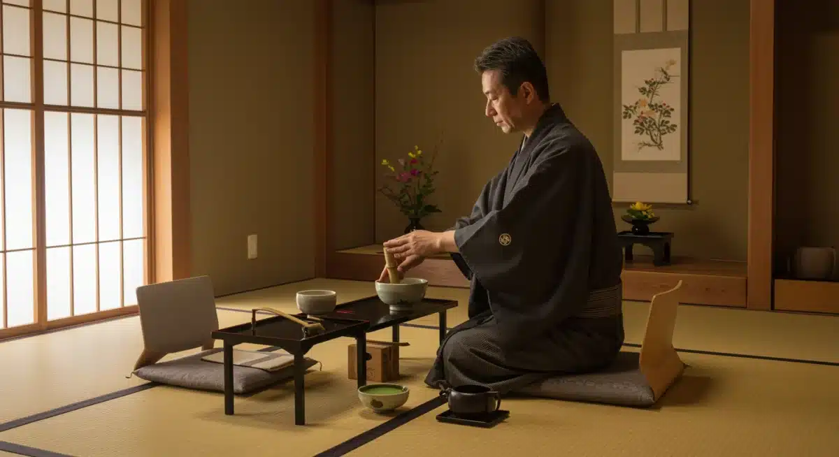 Traditional Japanese tea ceremony depicted in a historical drama