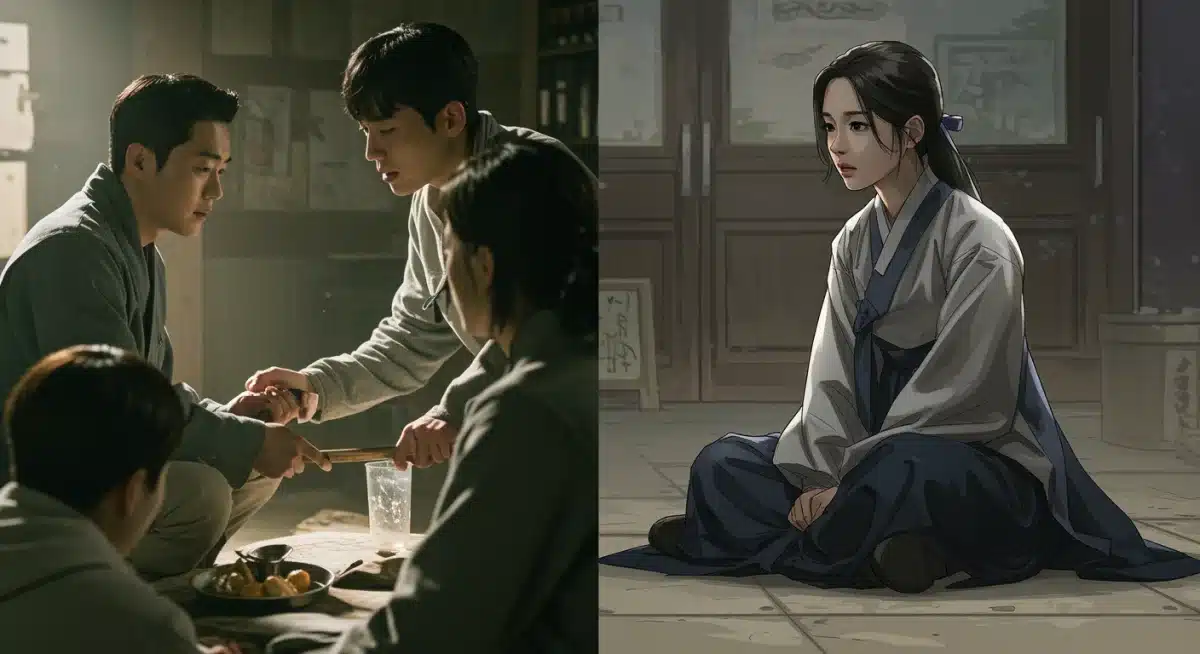 Visual comparison of a Korean drama scene and its American adaptation concept.