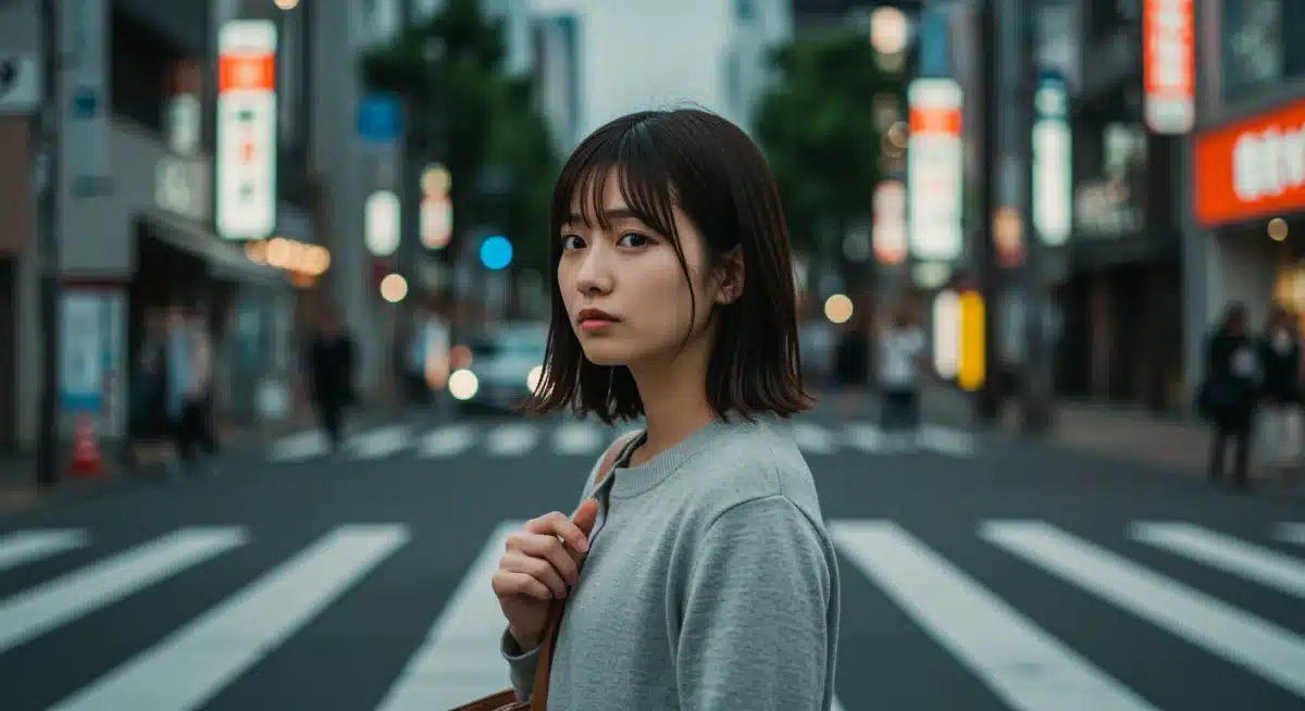 Woman at crossroads, symbolizing an ambiguous J-drama ending.