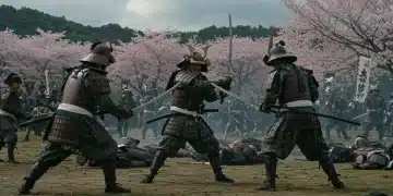 Japanese Historical Dramas: 3 Authentic Details You Might Miss Samurai in traditional armor engaged in battle, representing Japanese historical dramas