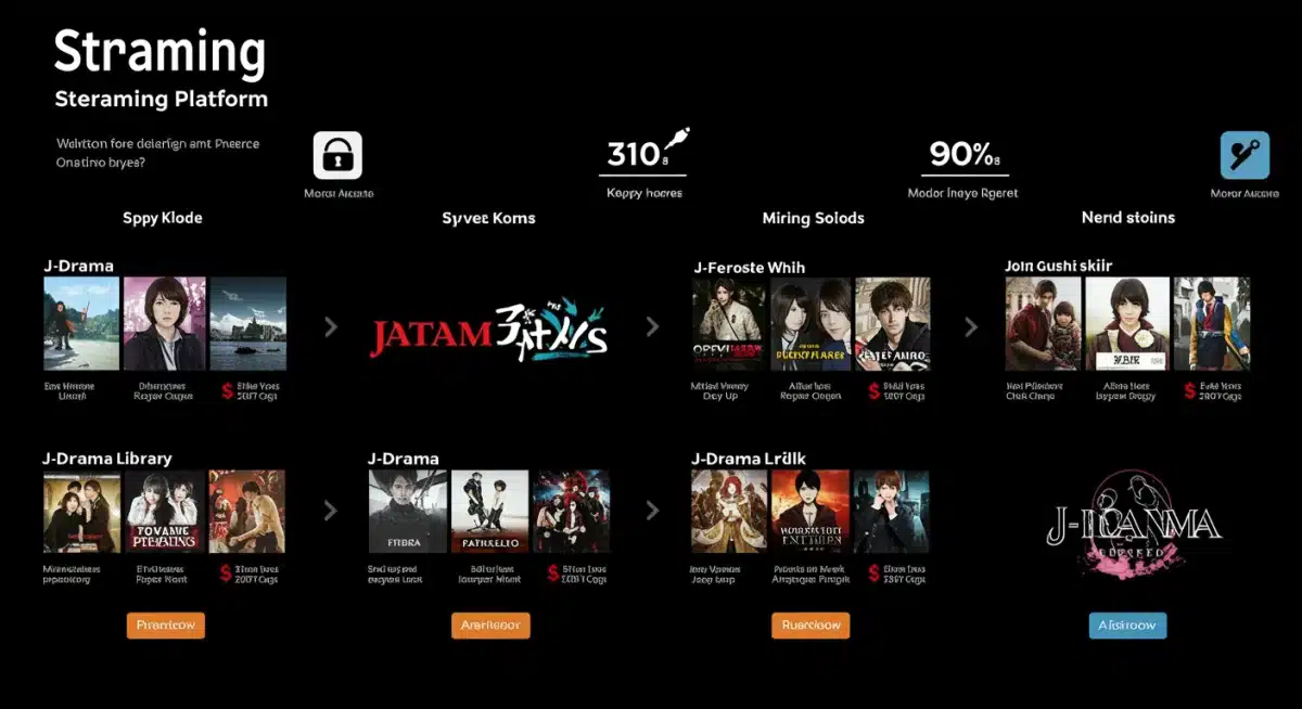 Infographic comparing features and J-drama libraries of streaming platforms.