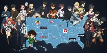 Illustration of anime and dorama characters over US map, representing new distribution deals.